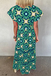 Women's Geo Print V-neck Maxi Dress