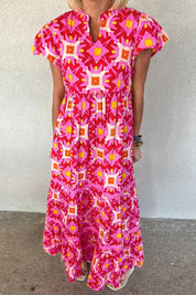 Women's Geo Print V-neck Maxi Dress