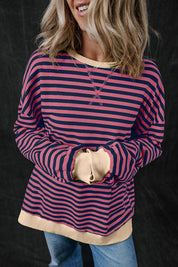 Women's Oversized Striped Contrast Trim Pullover Sweatshirt