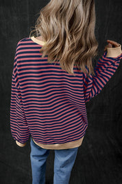 Women's Oversized Striped Contrast Trim Pullover Sweatshirt