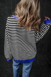 Women's Oversized Striped Contrast Trim Pullover Sweatshirt