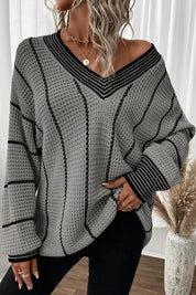 Women's Loose Fit Colorblock Knitted Pullover Sweater