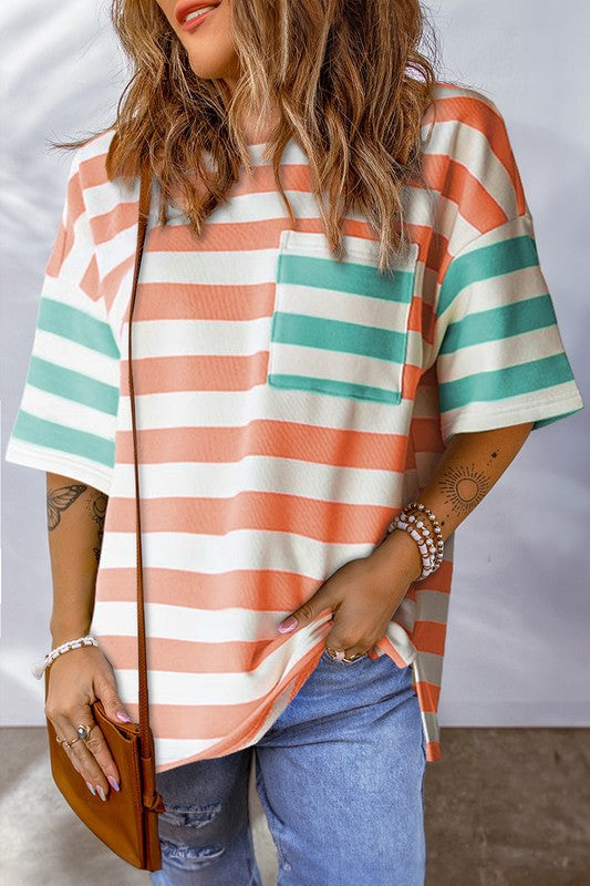 Women's Drop Sleeve Stripe Contrast T-Shirt