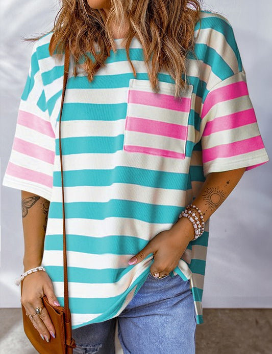 Women's Drop Sleeve Stripe Contrast T-Shirt