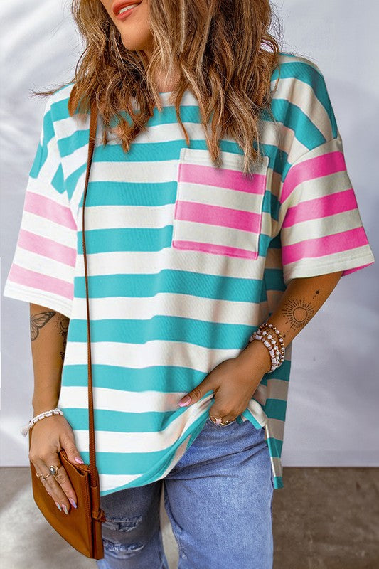 Women's Drop Sleeve Stripe Contrast T-Shirt