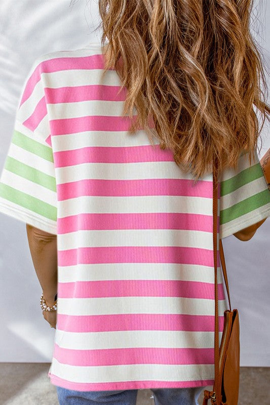 Women's Drop Sleeve Stripe Contrast T-Shirt