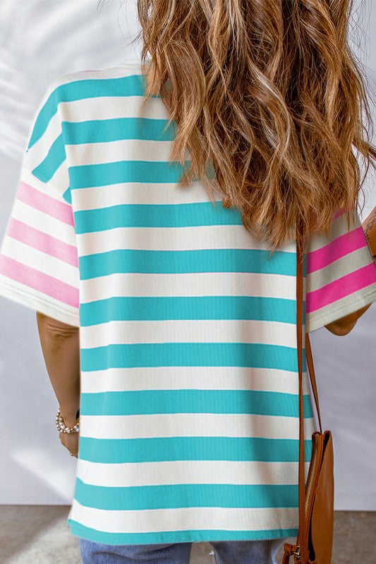 Women's Drop Sleeve Stripe Contrast T-Shirt