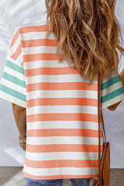 Women's Drop Sleeve Stripe Contrast T-Shirt