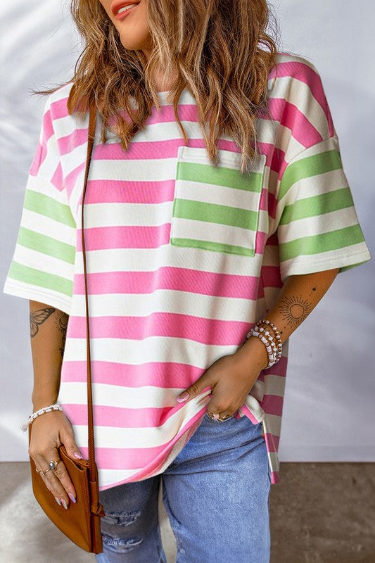 Women's Drop Sleeve Stripe Contrast T-Shirt