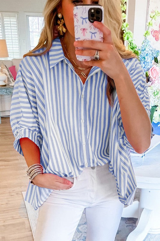 Women's Oversize Striped Dolman Sleeve Shirt