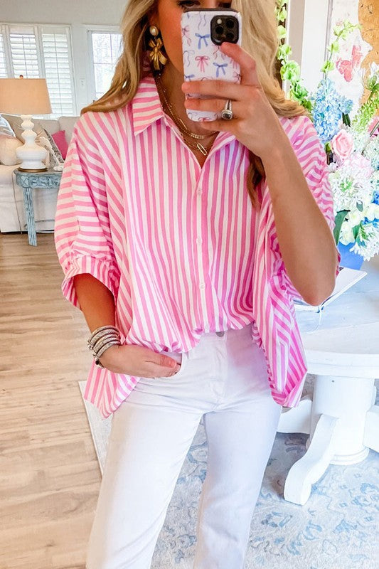 Women's Oversize Striped Dolman Sleeve Shirt