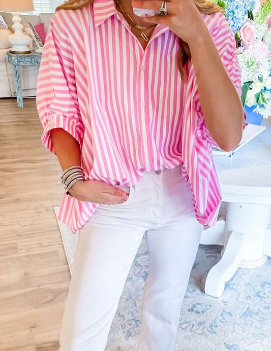 Women's Oversize Striped Dolman Sleeve Shirt