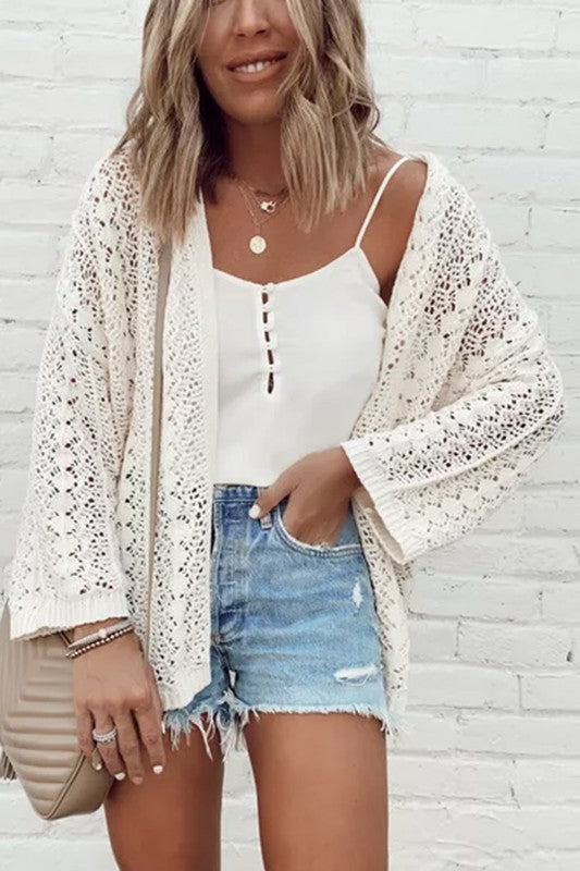 Women's Chic Hollow Out Knit Drop Shoulder Cardigan