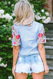 Women's Floral Embroidered Puff Sleeve Blouse