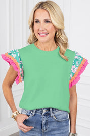 Women's Ricrac Floral Sleeve Top