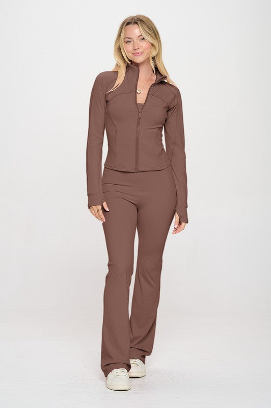 Women's Slim Fit Active Flare Jumpsuit with Jacket