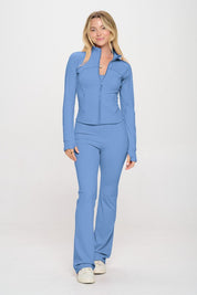 Women's Slim Fit Active Flare Jumpsuit with Jacket