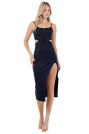 Women's Fashionable Denim Maxi Dress with Thin Straps