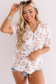 Wmen Size Leopard Print V Neck Short Sleeve Top