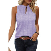 Women's Chic Lattice Textured Split Neck Tank Top