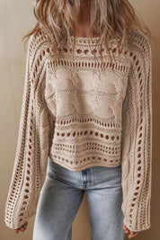 Women's Cropped Cable Knit Sweater with Hollow Out Design