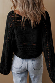 Women's Cropped Cable Knit Sweater with Hollow Out Design