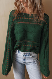 Women's Cropped Cable Knit Sweater with Hollow Out Design