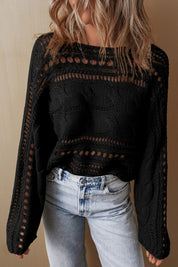 Women's Cropped Cable Knit Sweater with Hollow Out Design