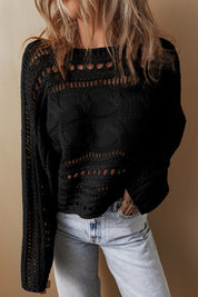 Women's Cropped Cable Knit Sweater with Hollow Out Design