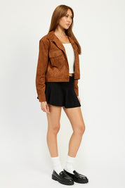 Women's Casual Sude Jacket with Pockets