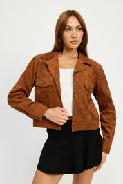 Women's Casual Sude Jacket with Pockets