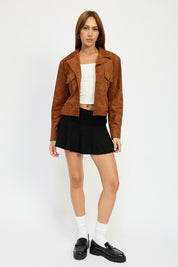 Women's Casual Sude Jacket with Pockets