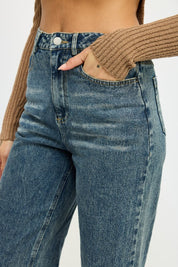 Women's Fold Over Washed Denim Pants