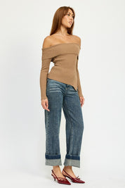 Women's Fold Over Washed Denim Pants