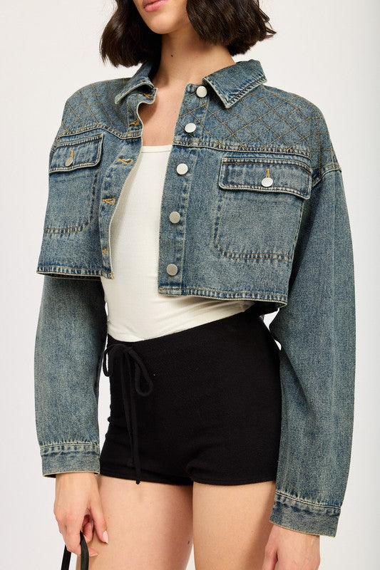 Women's Embroidered Denim Crop Jacket