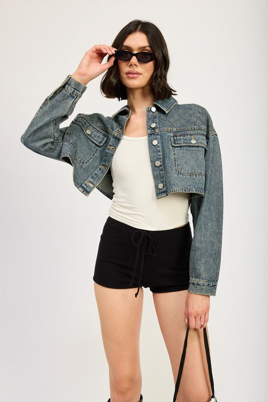 Women's Embroidered Denim Crop Jacket