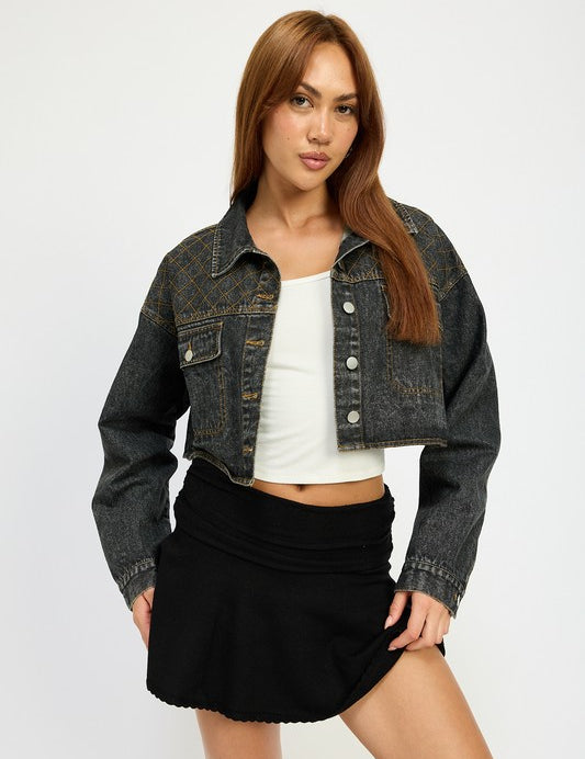 Women's Embroidered Denim Crop Jacket