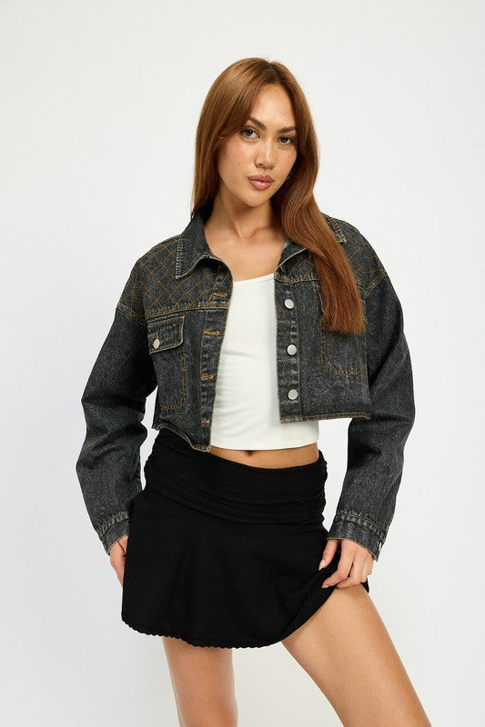 Women's Embroidered Denim Crop Jacket