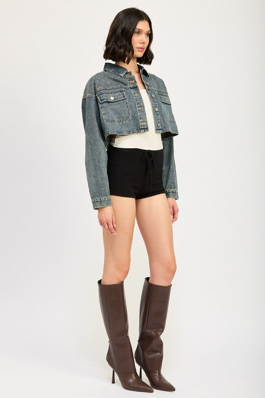 Women's Embroidered Denim Crop Jacket