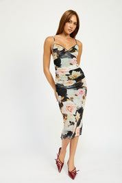 Women's Ruched Midi V Neck Dress