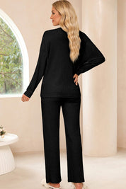 Women's Slouchy V-Neck Ribbed Knit Two-Piece Outfit