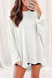 Women's Oversized Waffle Knit Top with High Slits