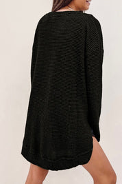 Women's Oversized Waffle Knit Top with High Slits