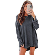 Women's Oversized Waffle Knit Top with High Slits