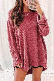 Women's Oversized Waffle Knit Top with High Slits