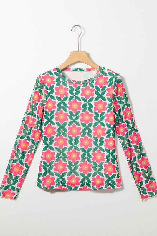 Women's Retro Floral Print Long Sleeve Top