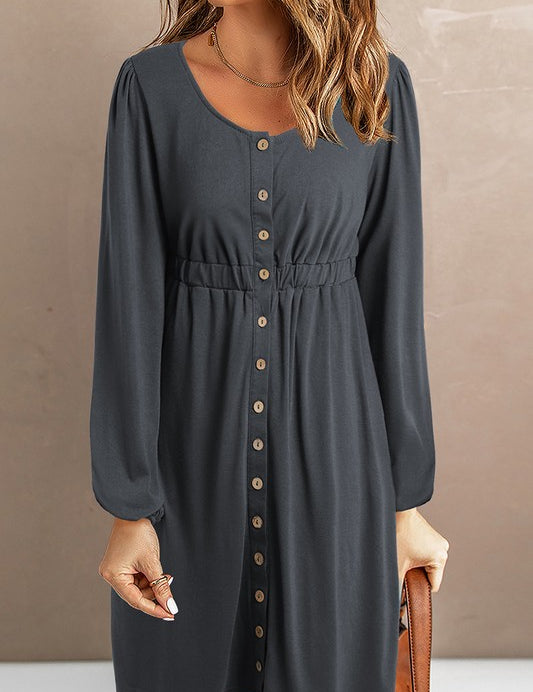 Women's Button Up Long Sleeve Dress