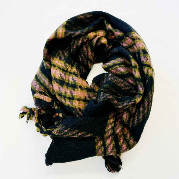 Women's Braided Fringe Plaid Scarf