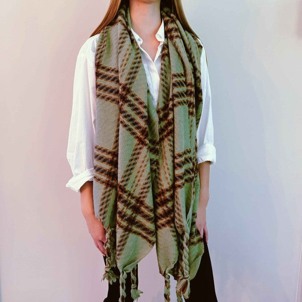 Women's Braided Fringe Plaid Scarf