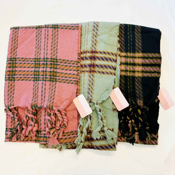 Women's Braided Fringe Plaid Scarf